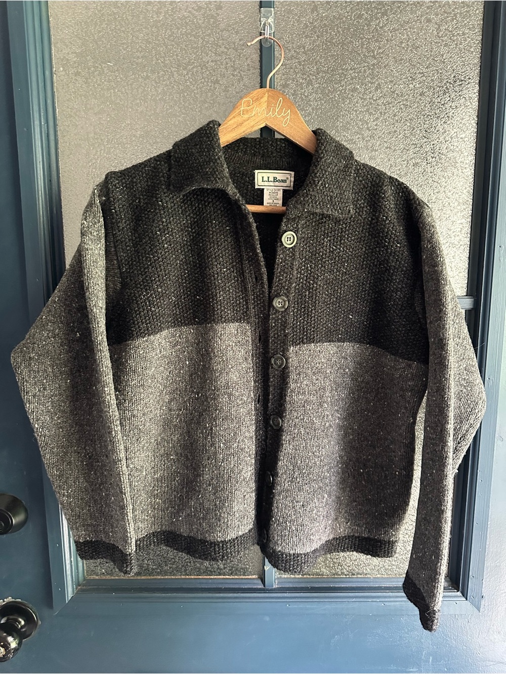 L.L. Bean Two-Tone Black and Gray Button-Up Wool Sweater Jacket